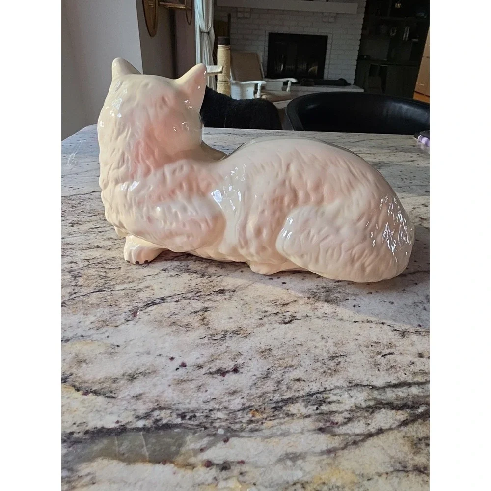 Vintage‎ Large Ceramic Cat Statue Figurine White Persian Cat